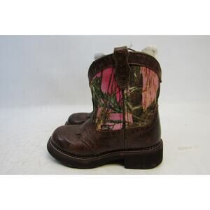 Justin Gypsy Youth Size 1 D Pink Camo Brown Leather Stockman Cowboy Boots